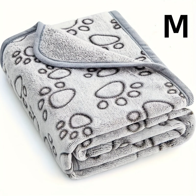 Pet Blanket for Dogs Cats with Paw Print Design Fleece Wool Machine Washable