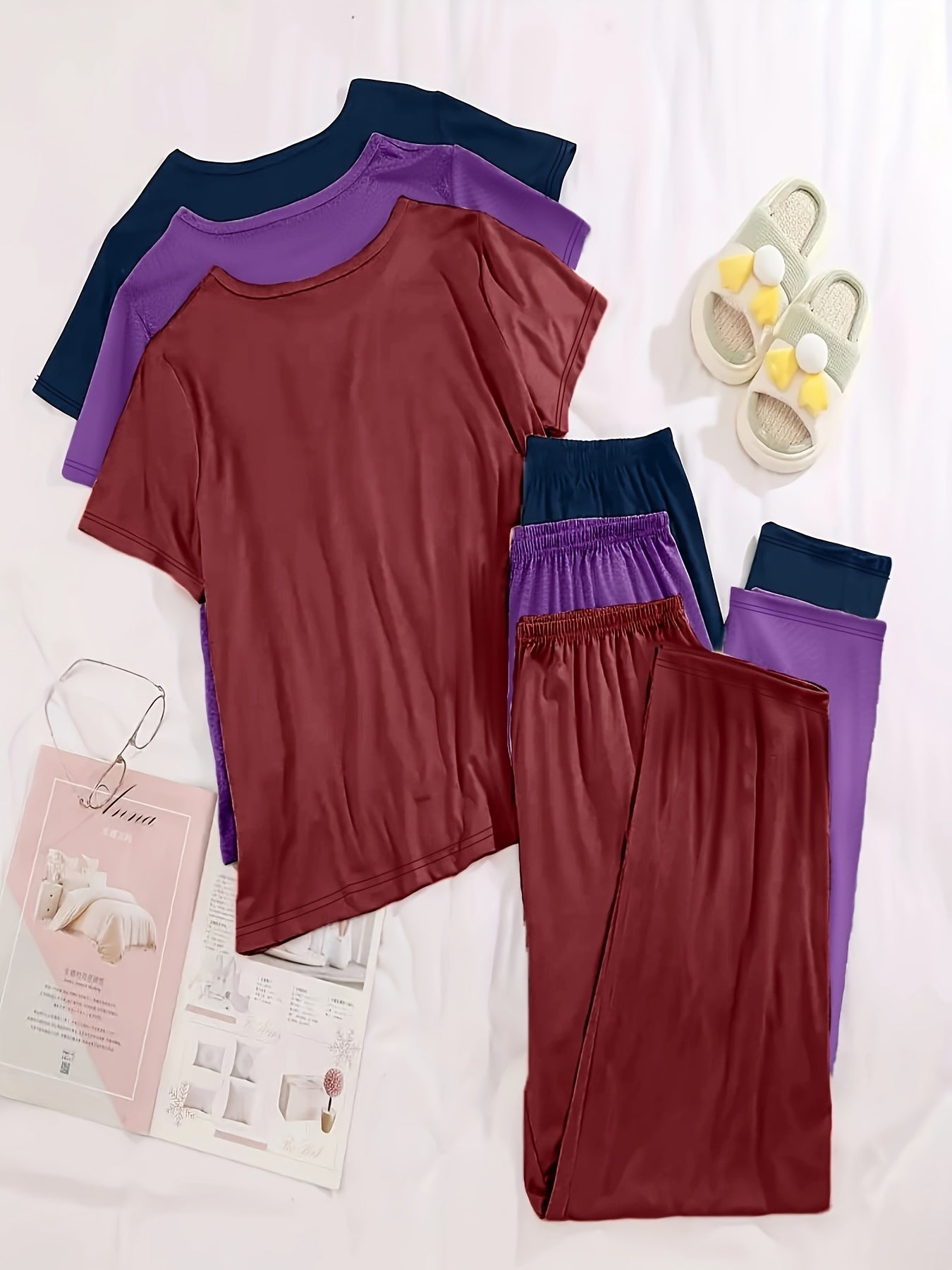Plus Size Women Pajama Set Polyester Knit All-Season Cozy Sleepwear Pack