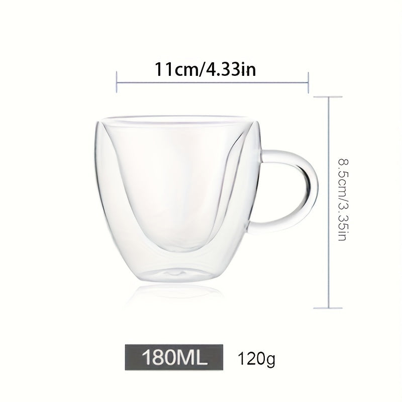 Peach Heart Couple Glass Mug 180ml Double Layer Borosilicate Insulated Drinkware