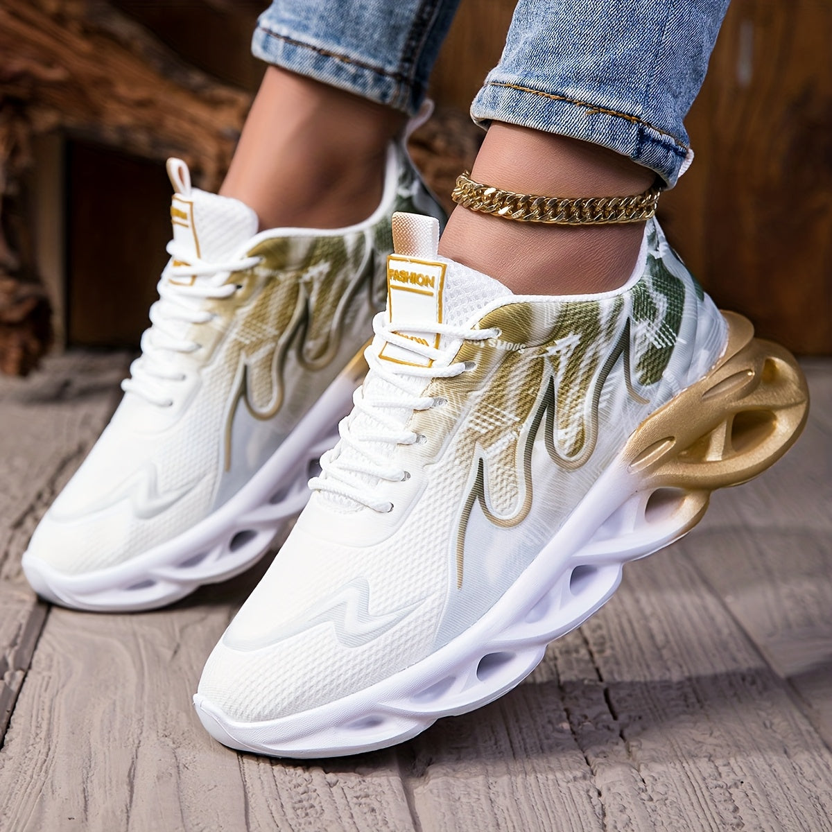 Women’s Gradient Flame Running Shoes Breathable Knit Upper EVA Sole Athletic Sneakers