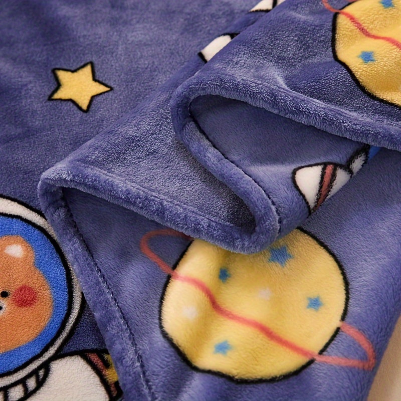 Cozy Flannel Blanket with Cartoon Print for Couch Bed Travel and Camping