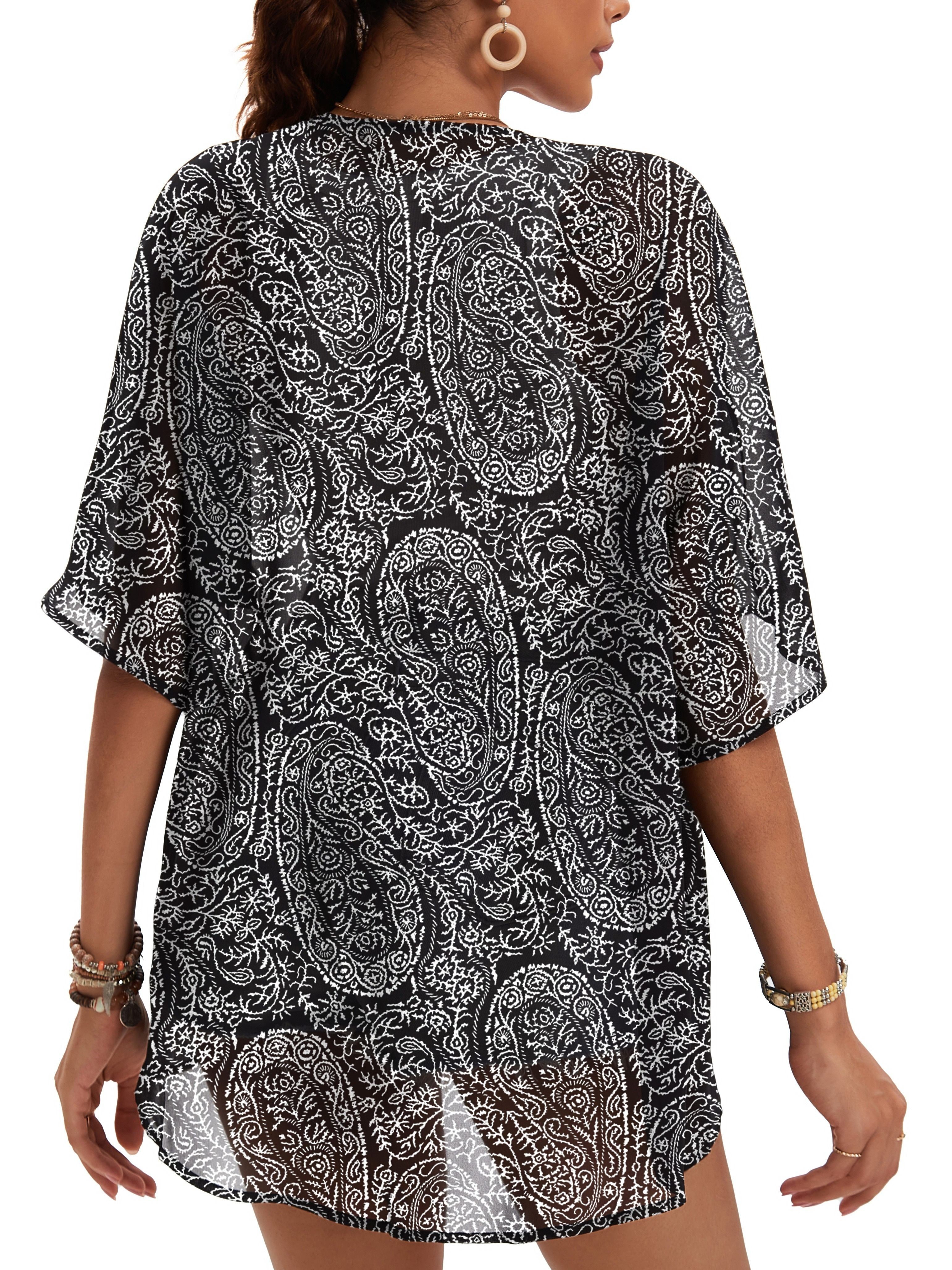 Women's Plus Size Chiffon Floral Cardigan Beach Cover Up Casual Kimono