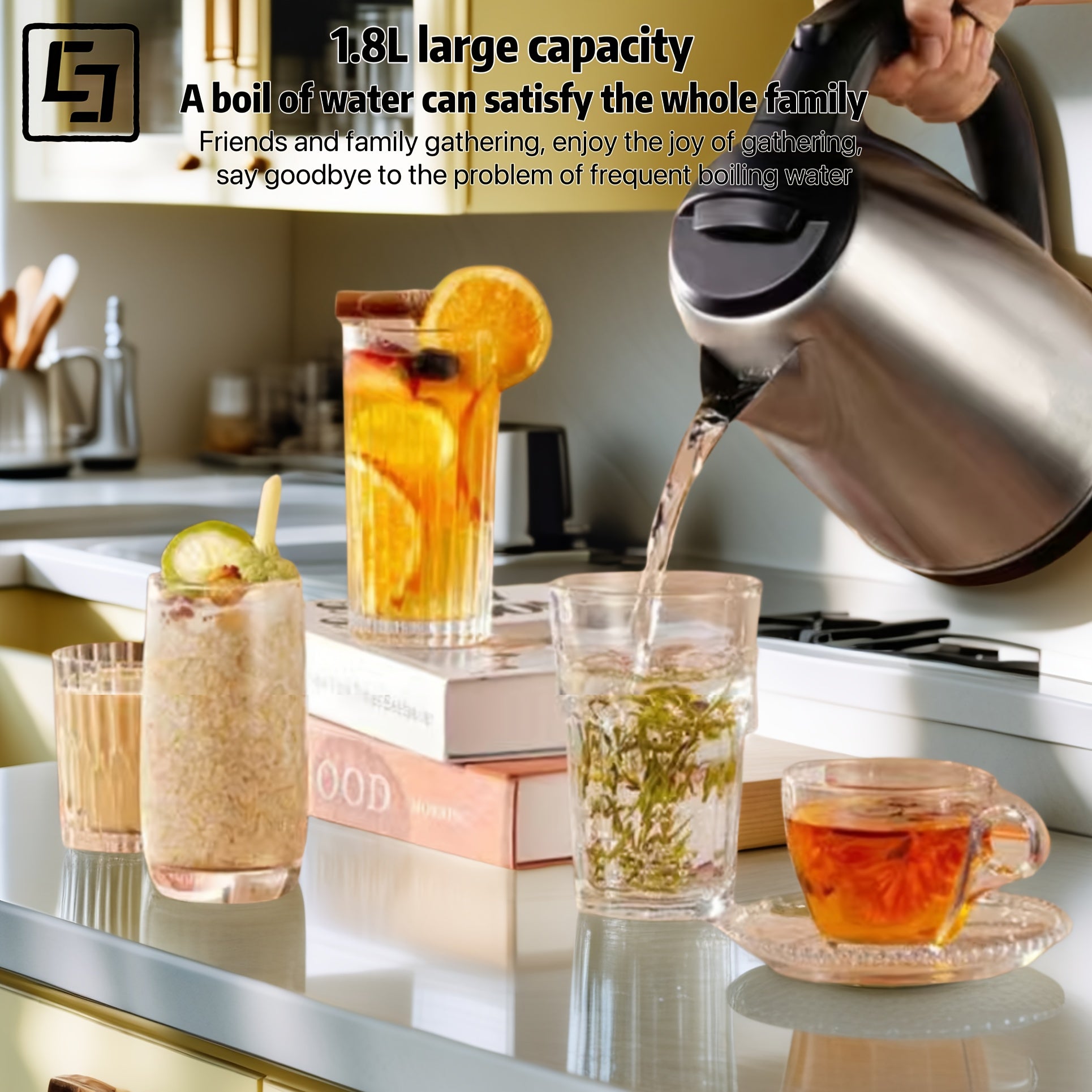 Stainless Steel Electric Kettle 1.8L Frosted Finish Tez qaynash Avtomatik o‘chirish