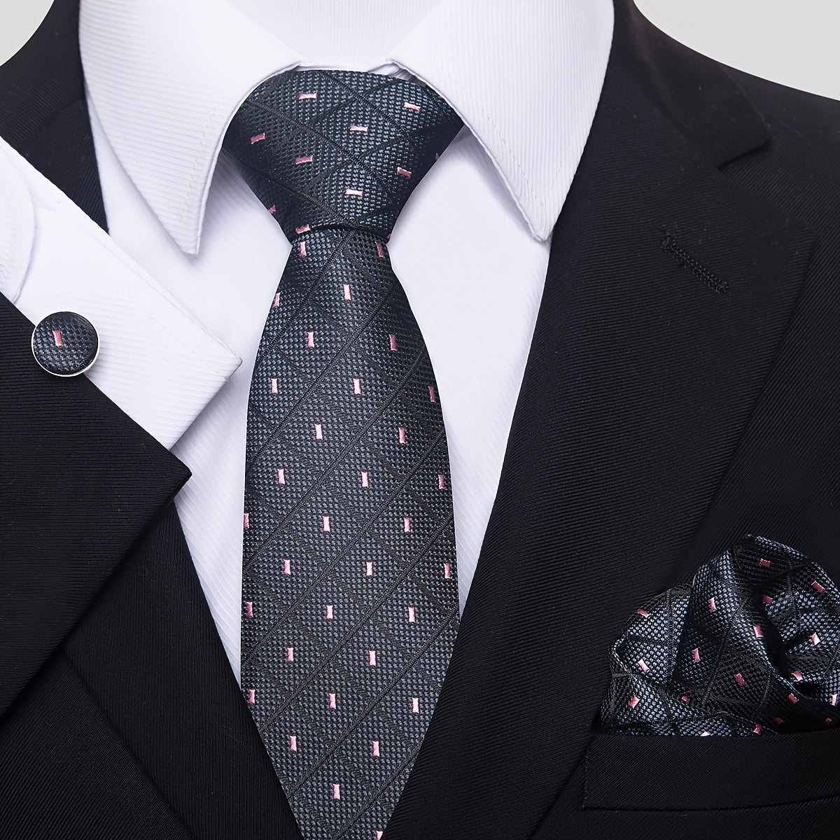 Erkaklar uchun ko‘k polka nuqtali galstuk to‘plami, cho‘ntak sharlari va manjetkalar bilan, to‘ylar va partiyalar uchun