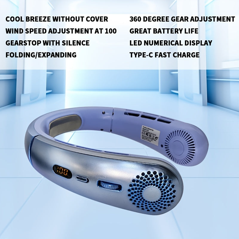 Portable Neck Fan with 100-Speed Adjustable, USB Rechargeable, Wearable Design