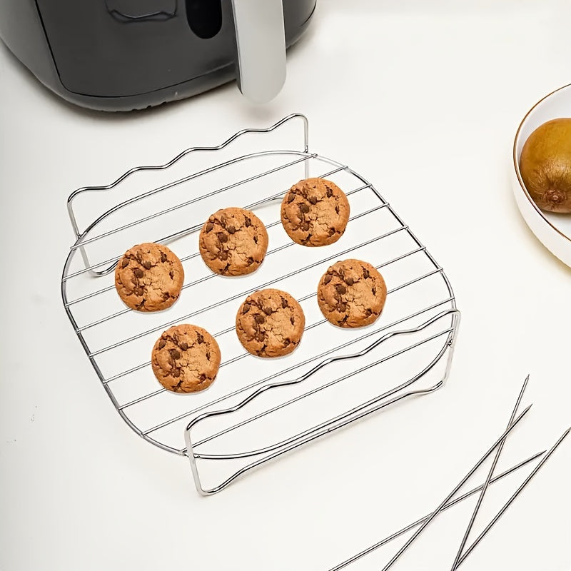 Havo fritöyeri uchun Mini Double Deck Grill, Dumaloq Paslanmaydigan Po'lat Grill, Bug' Rack, Baliq Rack, Non Rack va Fritöyer Aksesuarlar Asboblari.