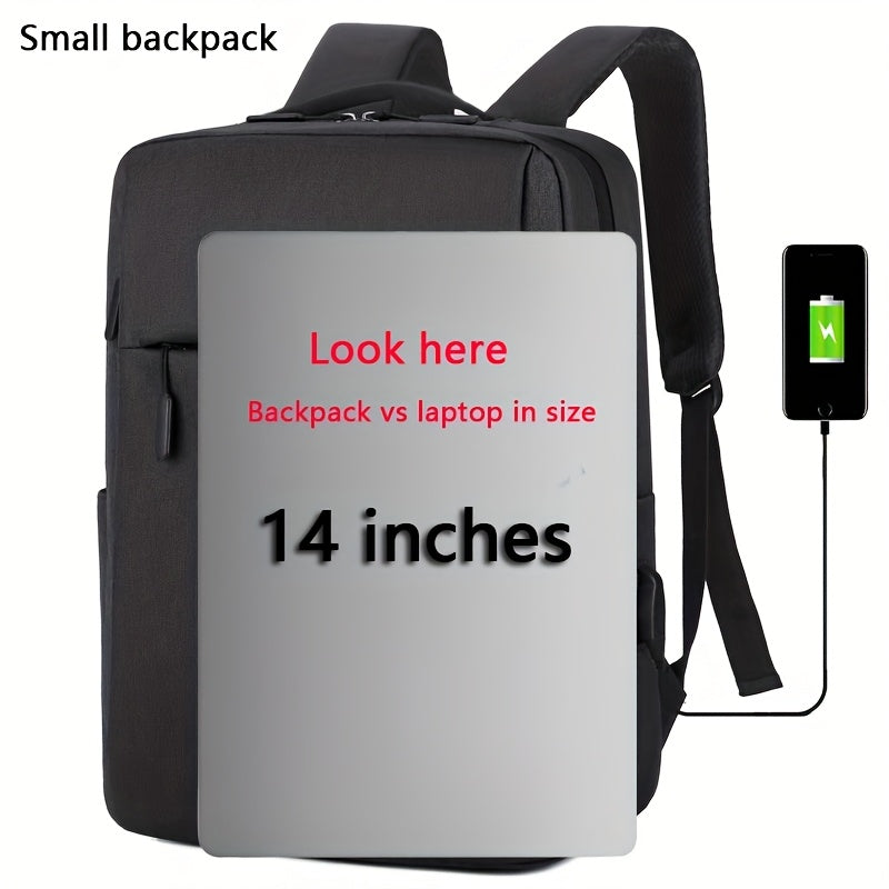 Легкий деловой рюкзак для ноутбука с USB-портом для зарядки, застежка-молния, для путешествий и студентов, черный