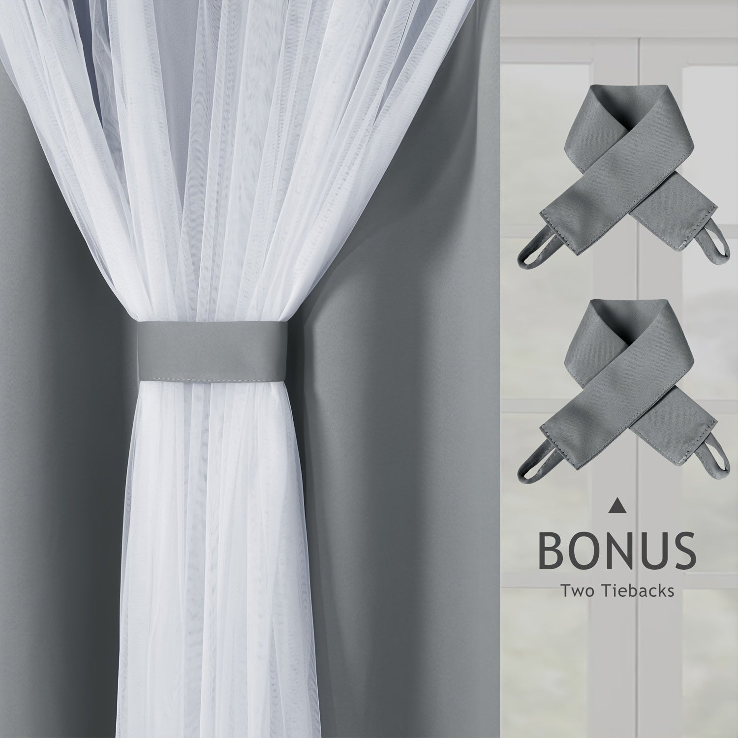Grey Blackout Curtains with White Sheer Voile Double Layer Grommet Bedroom Window Treatment