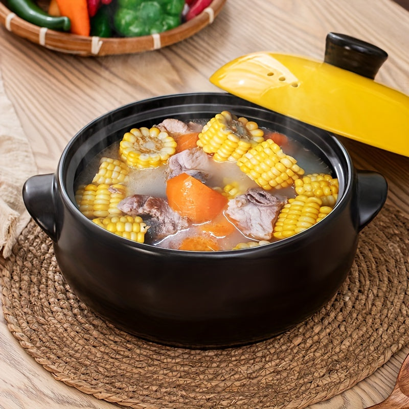 Green Ceramic Round Pot with Lid Microwave Safe High-Temperature Resistant Non-Stick for Soup Stew