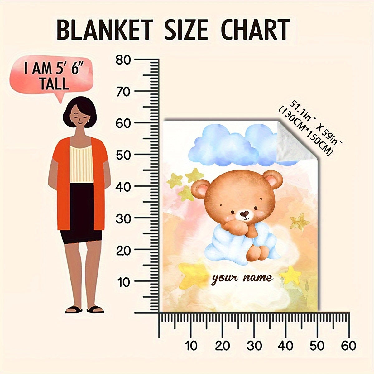 Personalized Cartoon Bear Print Flannel Throw Blanket for Home Decor and Gifts