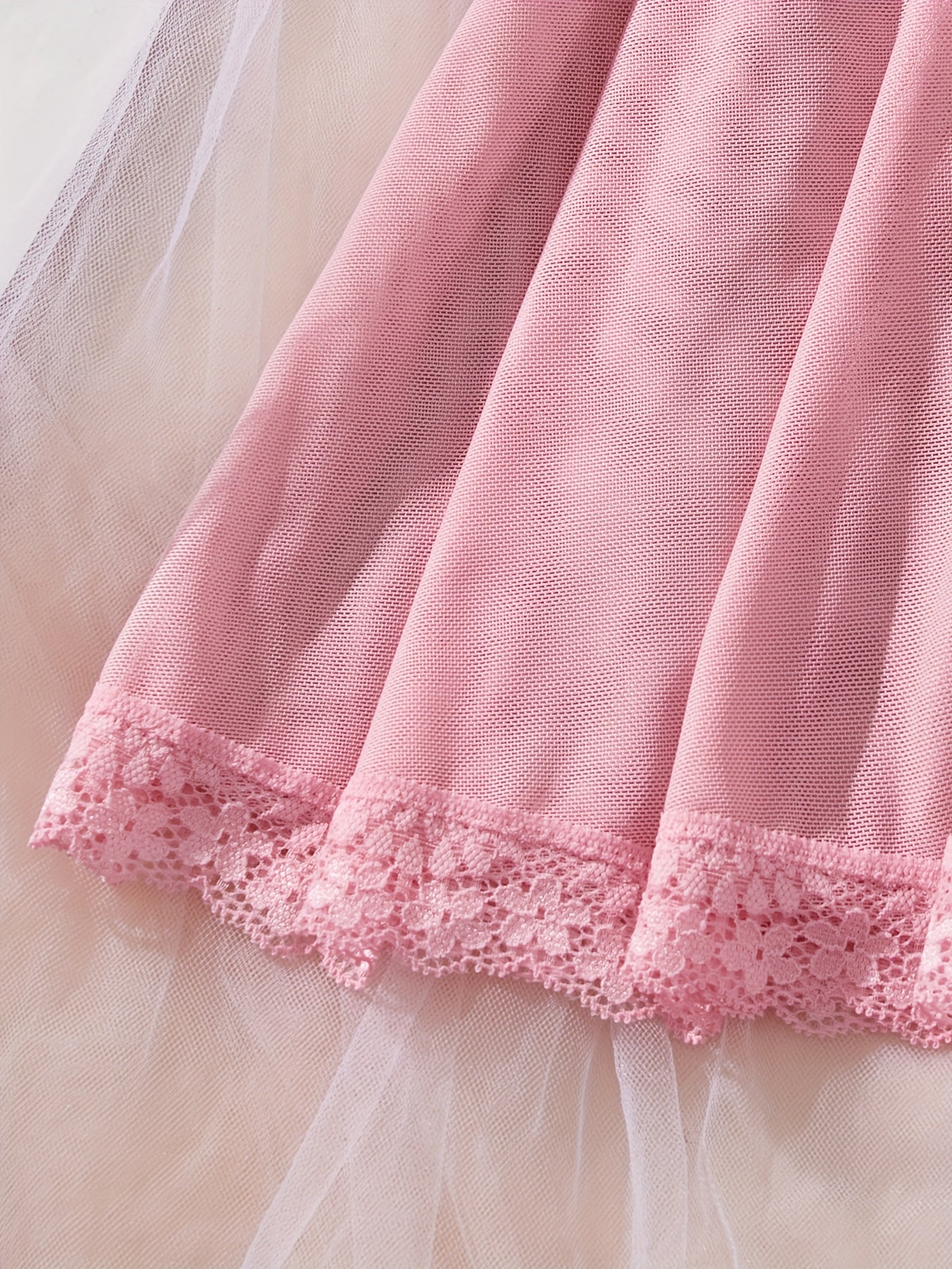 Plus Size Women's Mesh Thong Panties and Sheer Lace Nightgown Set Pink