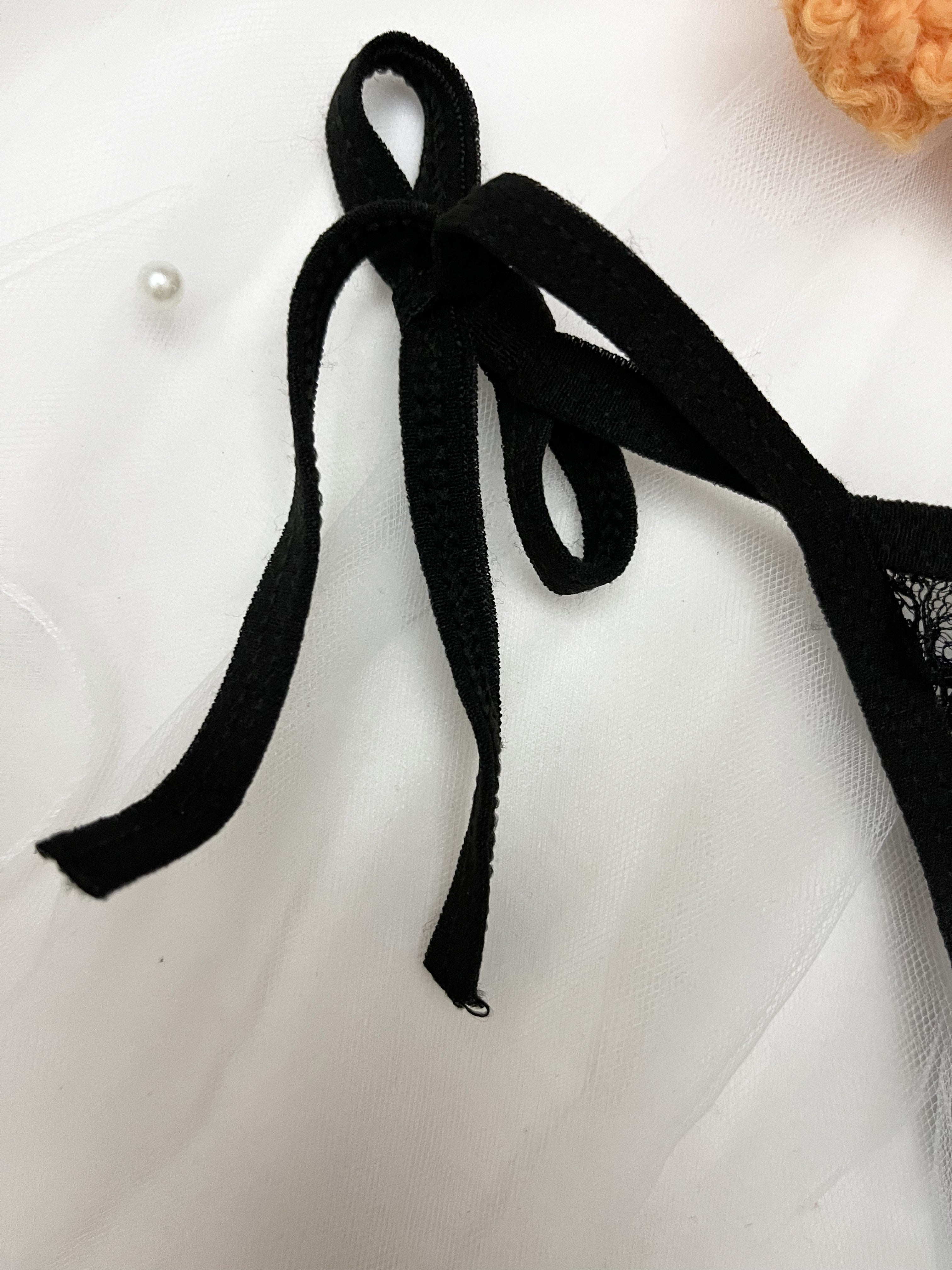 Women's Black Thong Panties Set with Adjustable Straps Polyester Knit Pack of 2