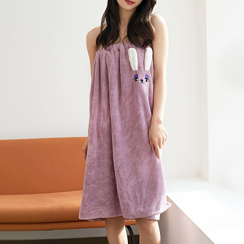 Shirin ranglar bilan Bunny vanna kiyimlari, tiklangan polyester, tez quriydigan, namlikka chidamli sochiq va sharf