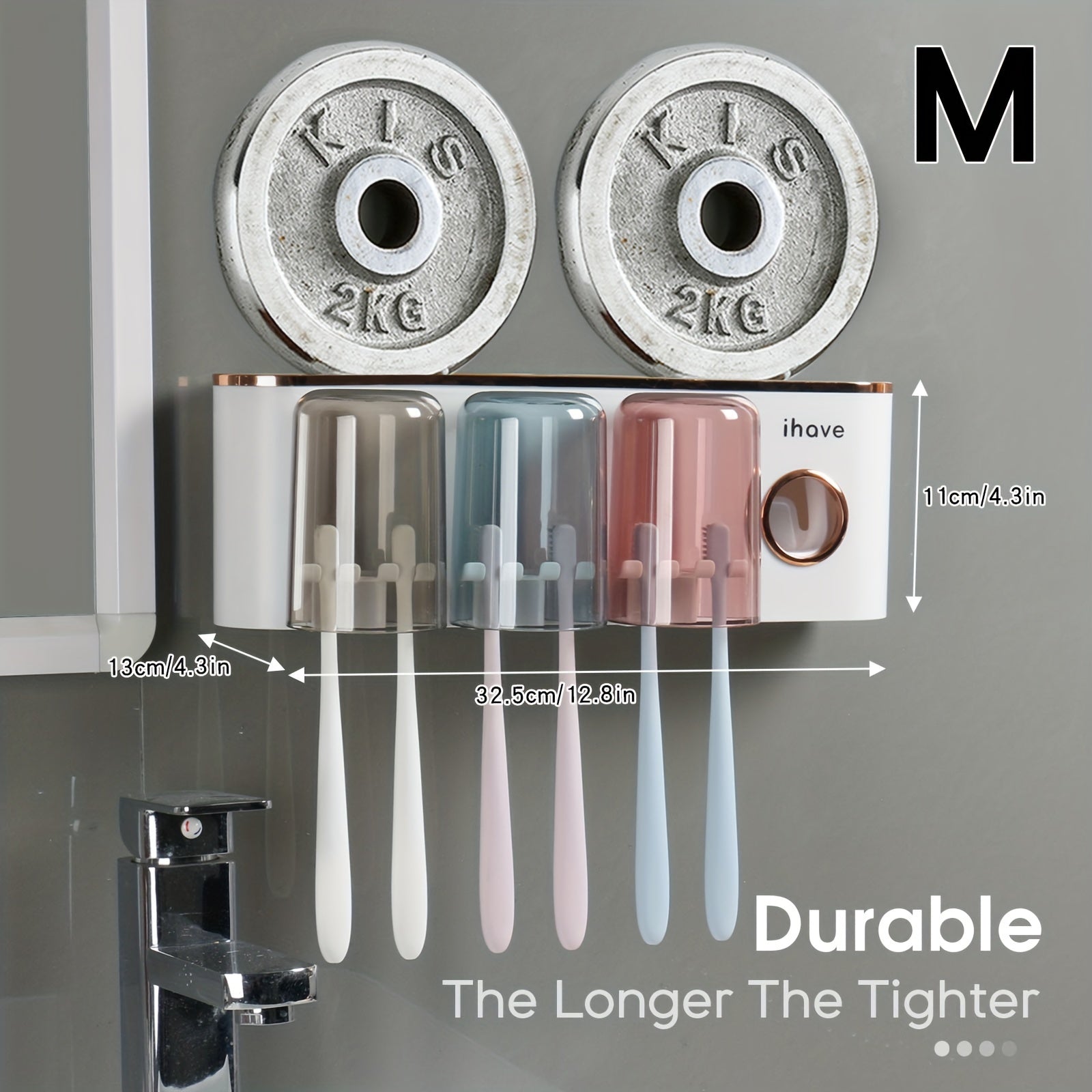 Wall-Mounted Bathroom Toothbrush Holder with Dispenser and Tumbler Set