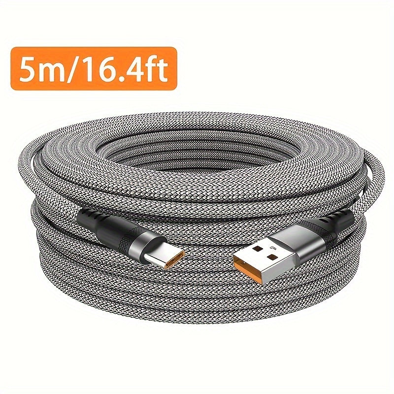 Fabric Flat USB-C Charging Cable 66W 6A Quick Charge for Smartphones and Devices