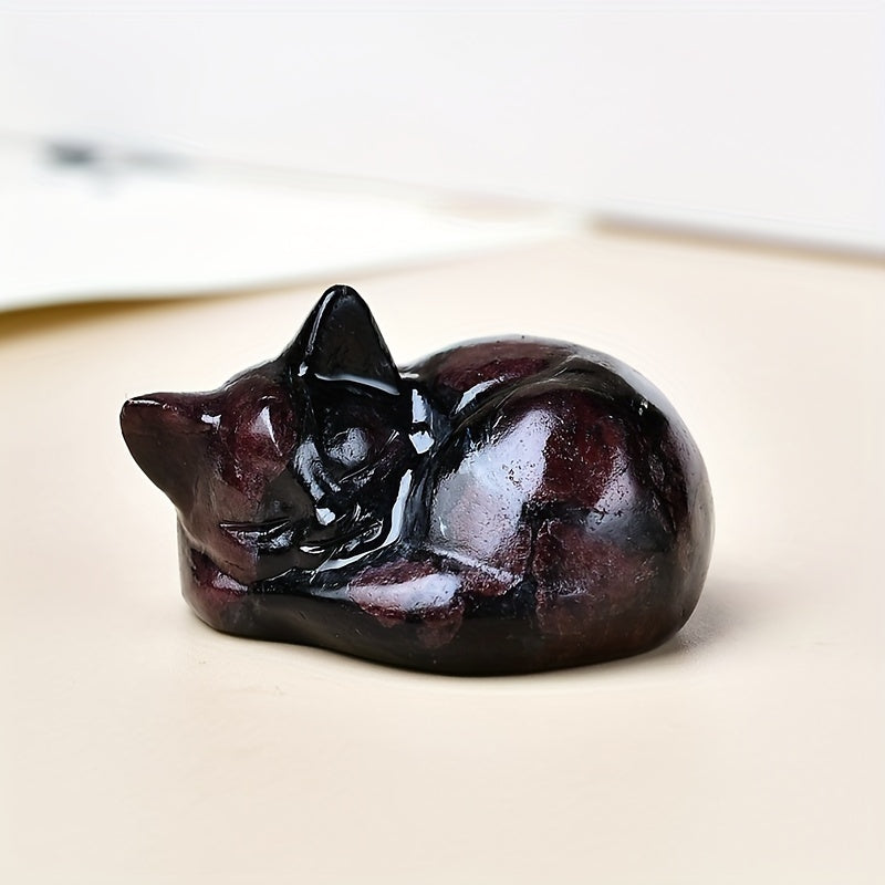 Figura de cristal de gato durmiente tallada en cuarzo natural, decoración para el hogar, regalo, 3.81cm
