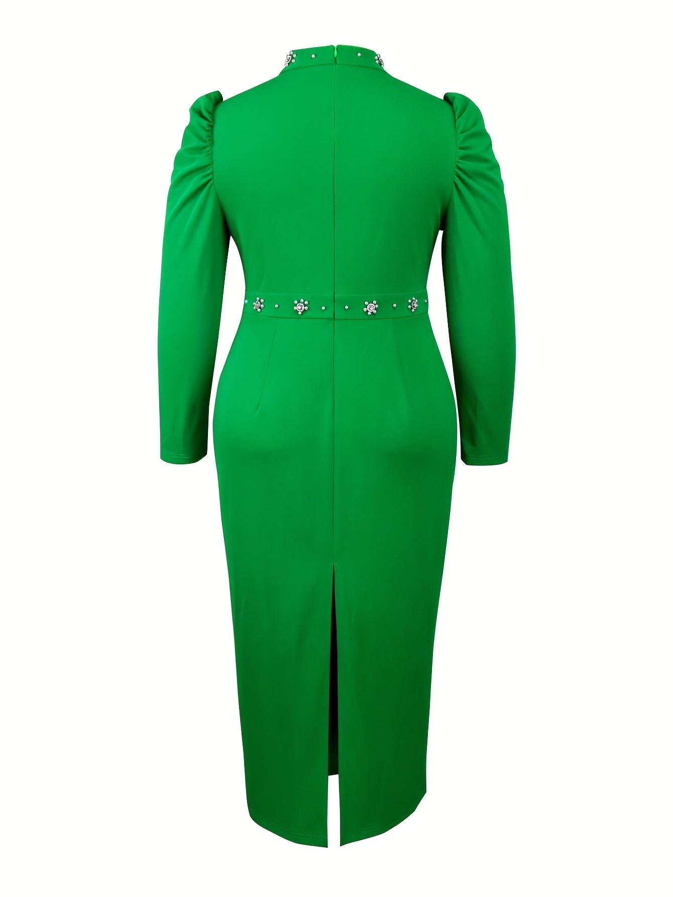 Plus Size Women's Beaded Long Sleeve Mermaid Evening Gown V-Neck Banquet Dress