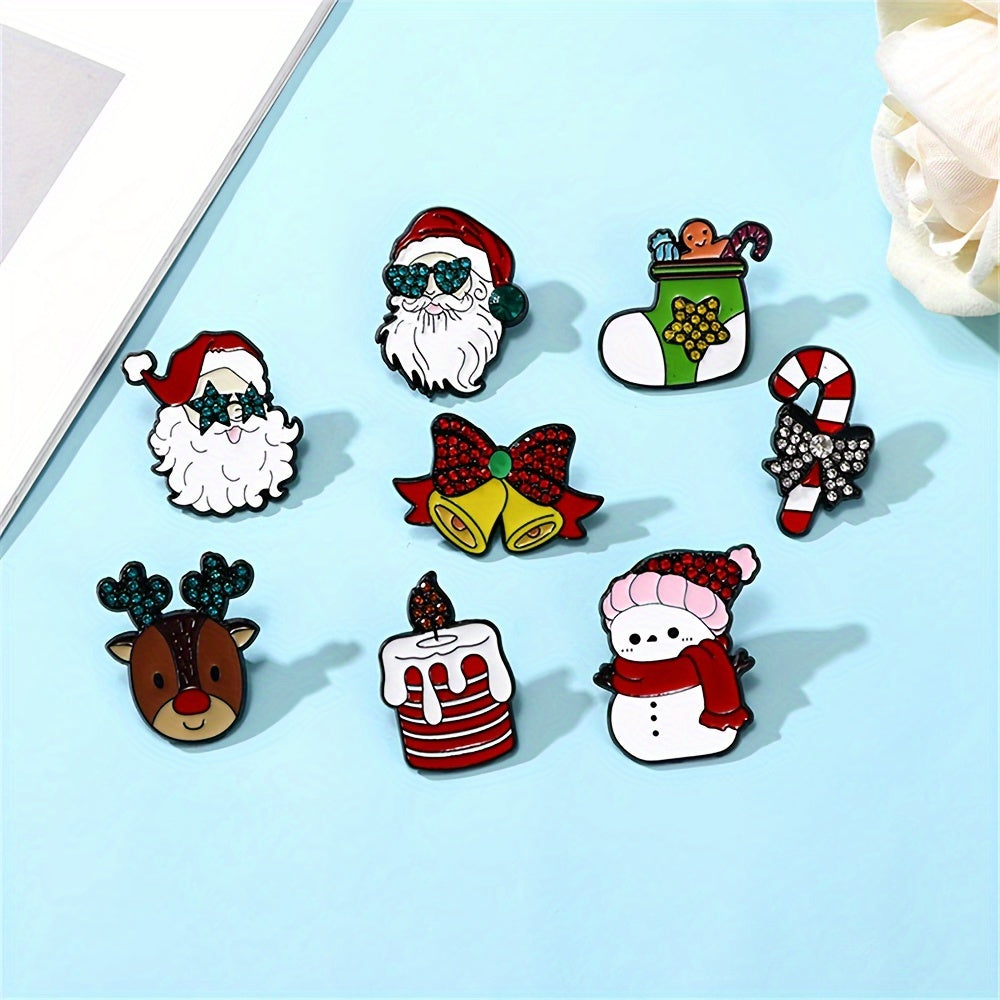 8 ta karikatura Rojdestvo emal broshlari to'plami bayram bayram yelka pinlari zargarlik buyumlari aksessuarlari