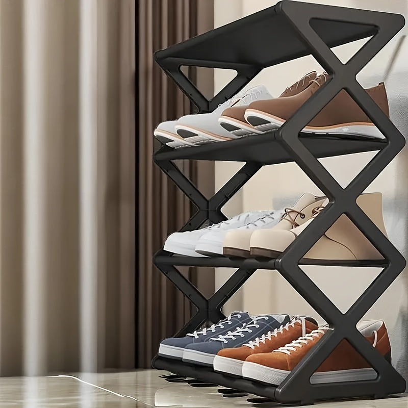 Black Metal Shoe Rack 4-Tier X-Shaped Organizer for Entryway and Living Room
