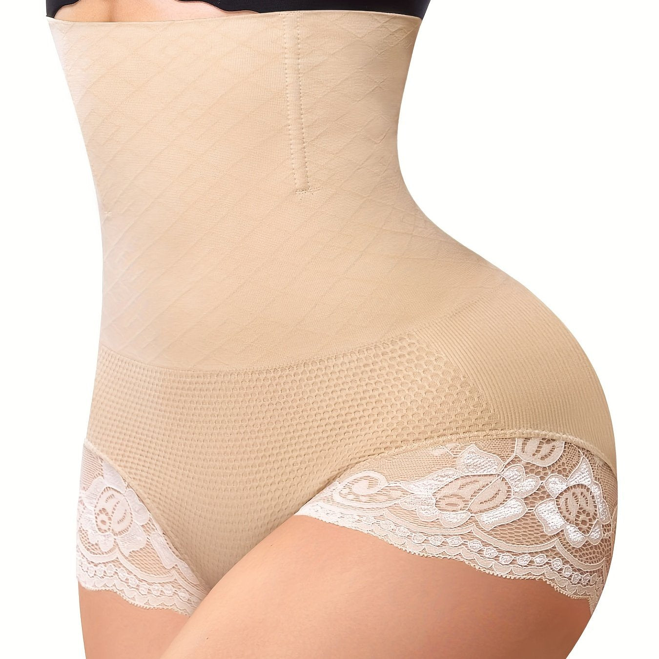 Women’s High Waist Tummy Control Lace Shaping Panties Solid Color
