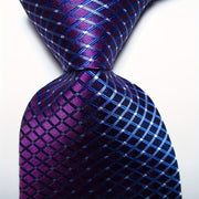 Men's Jacquard Woven Tie Set in Plaid Style Purple Rose Red Green 8.99cm Wide