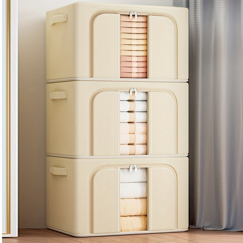 Juego de 3 cestas de almacenamiento plegables de tela Oxford con ventanas transparentes 66L para organización de armario