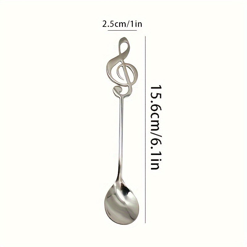Десертная ложка из нержавеющей стали в форме нот, созданная для удобства - прочная, безопасная и простая в мытье, идеально подходит для размешивания кофе и многого другого - отлично подходит для использования дома, на работе, в кафе и ресторанах