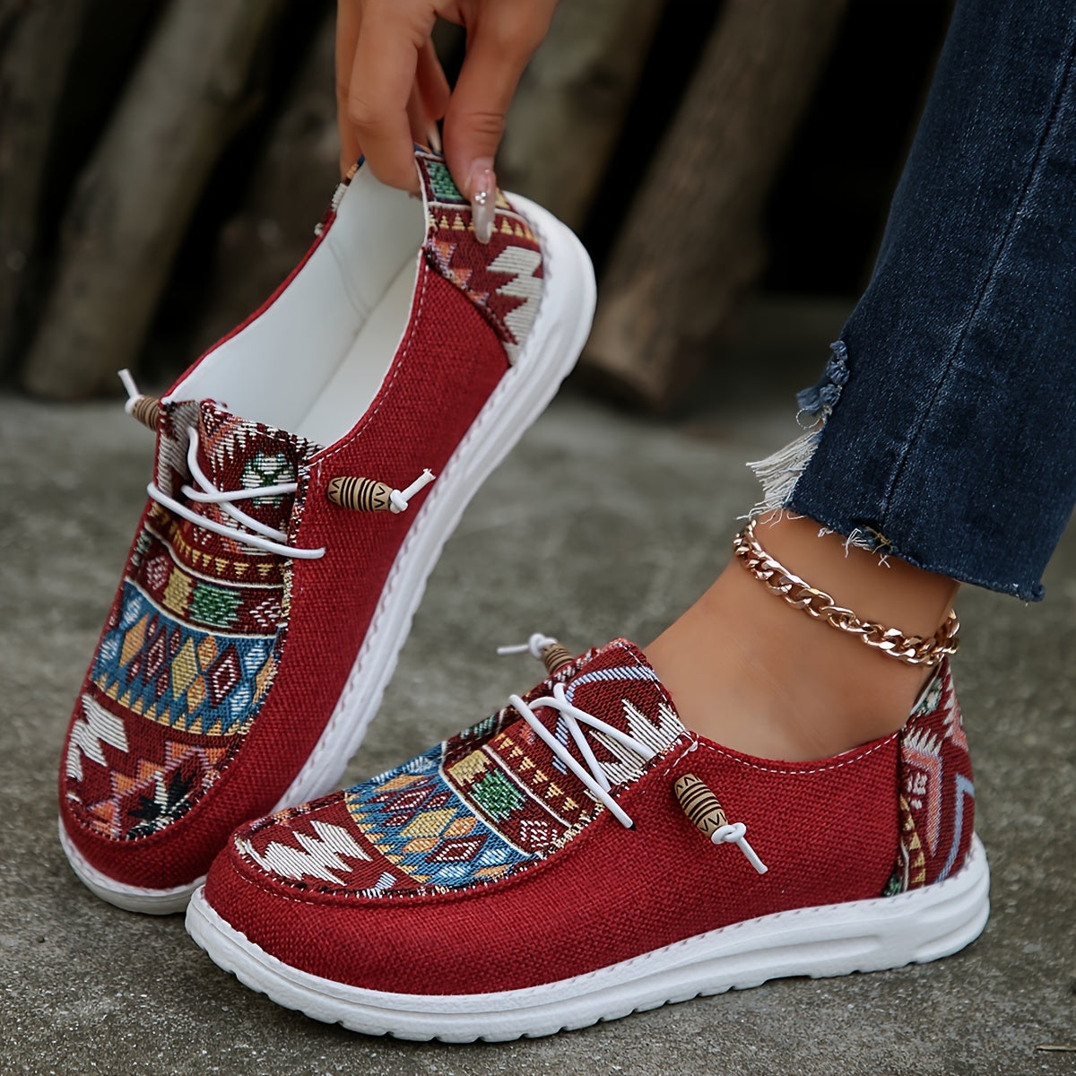 Women's Bohemian Fabric Slip-On Flats All-Season Casual Solid Color