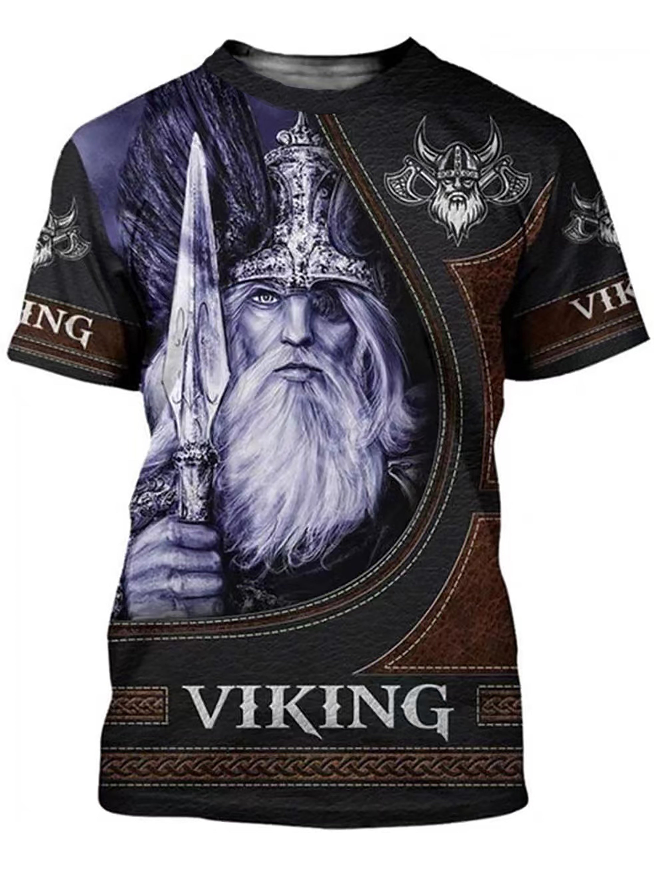 Мужская футболка с коротким рукавом, круглый вырез, винтажный пиратский викинг с крупным размером, принт