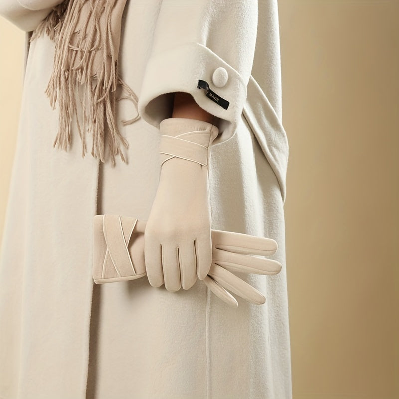Short Cross Cuff Gloves for Autumn and Winter Touchscreen Warm Windproof