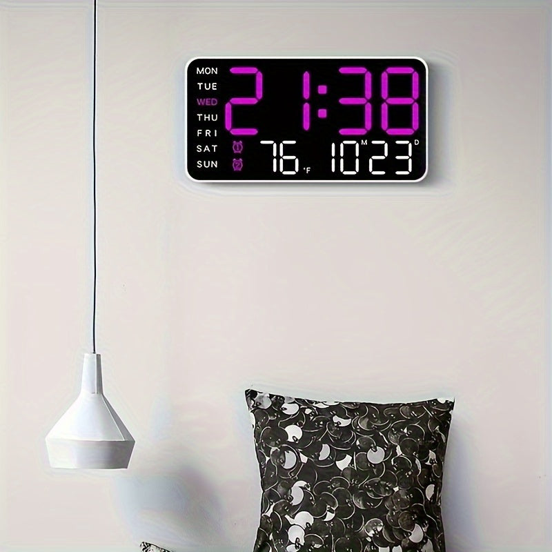 Digital Wall Clock with Temperature Date Time Alarms and Snooze Battery Powered