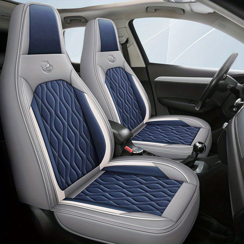 Juego de cojines para asiento de coche azul-gris, funda transpirable para reposacabezas de cobertura completa