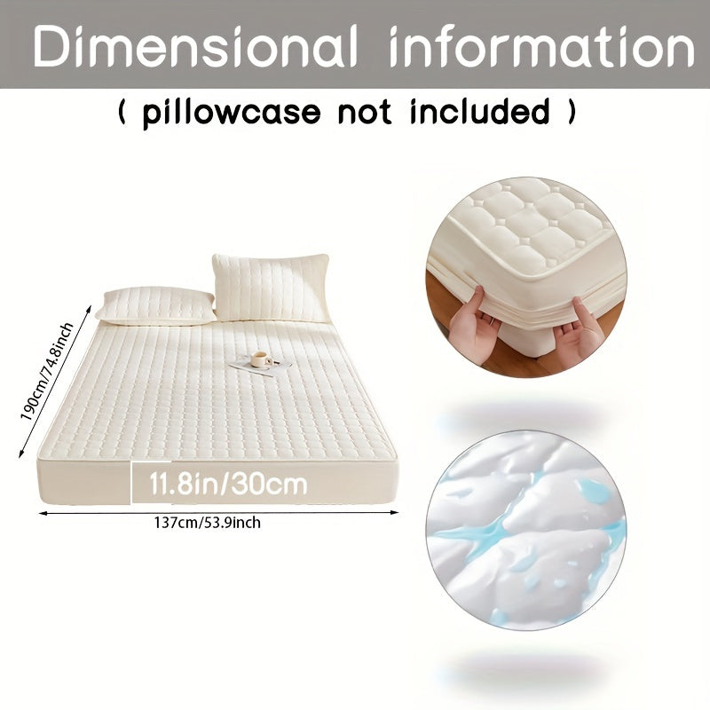 Solid Color Quilted Fitted Sheet Waterproof Thickened Breathable Fabric Fits Mattresses 5-27cm