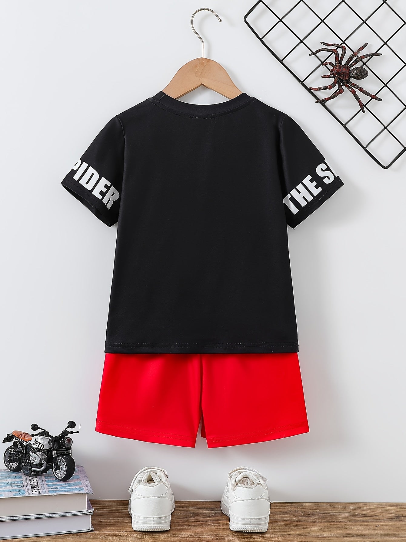 Kids Boys Spider Graphic Print T-Shirt and Shorts Set for Summer Comfort