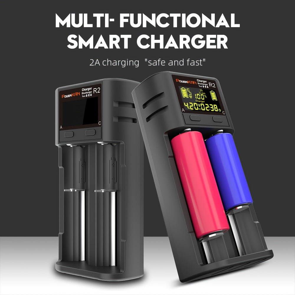 1 dona POWERKAN Dual Slot USB qayta zaryadlanadigan batareya zaryadlovchisi kameralar uchun, plastik material, 36V va undan past ishlash voltaji, litiy va nikel-metal gidrid uchun ko'p funksiyali aqlli zaryadlovchi.