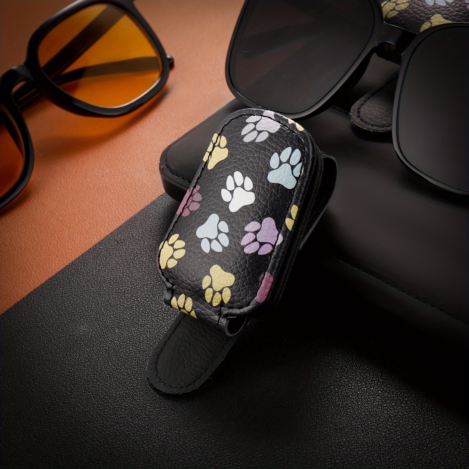 Unisex Faux Leather Magnetic Sunglasses Holder for Car Sun Visor