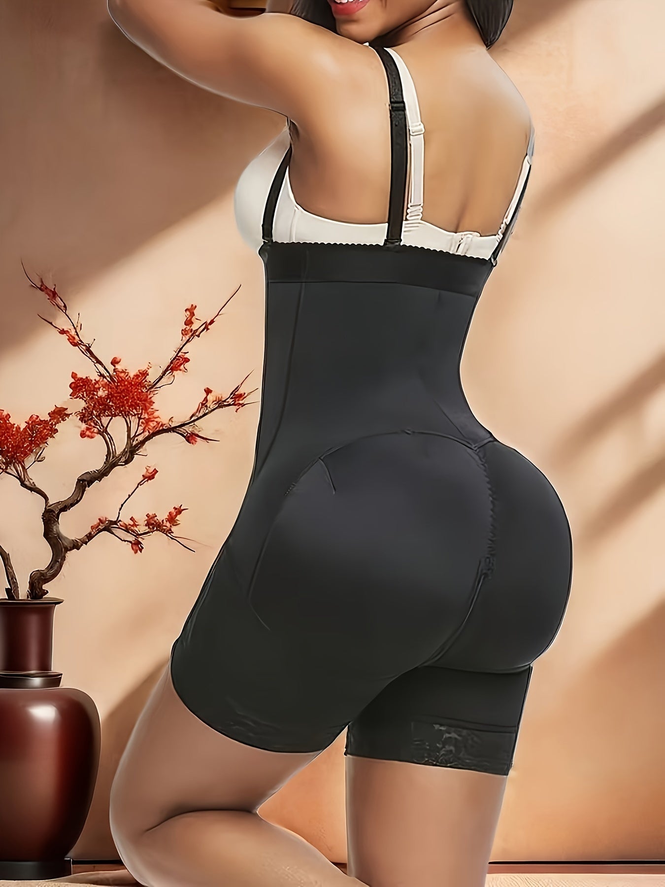 High Waist Body Shaper Shorts with Zipper and Shoulder Straps for Tummy Control and Butt Lift
