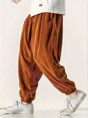 Men's Wide Leg Corduroy Pants with Drawstring Casual Spring Fall