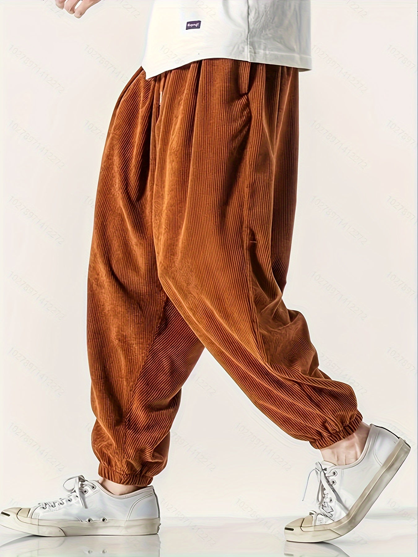 Men's Wide Leg Corduroy Pants with Drawstring Casual Spring Fall