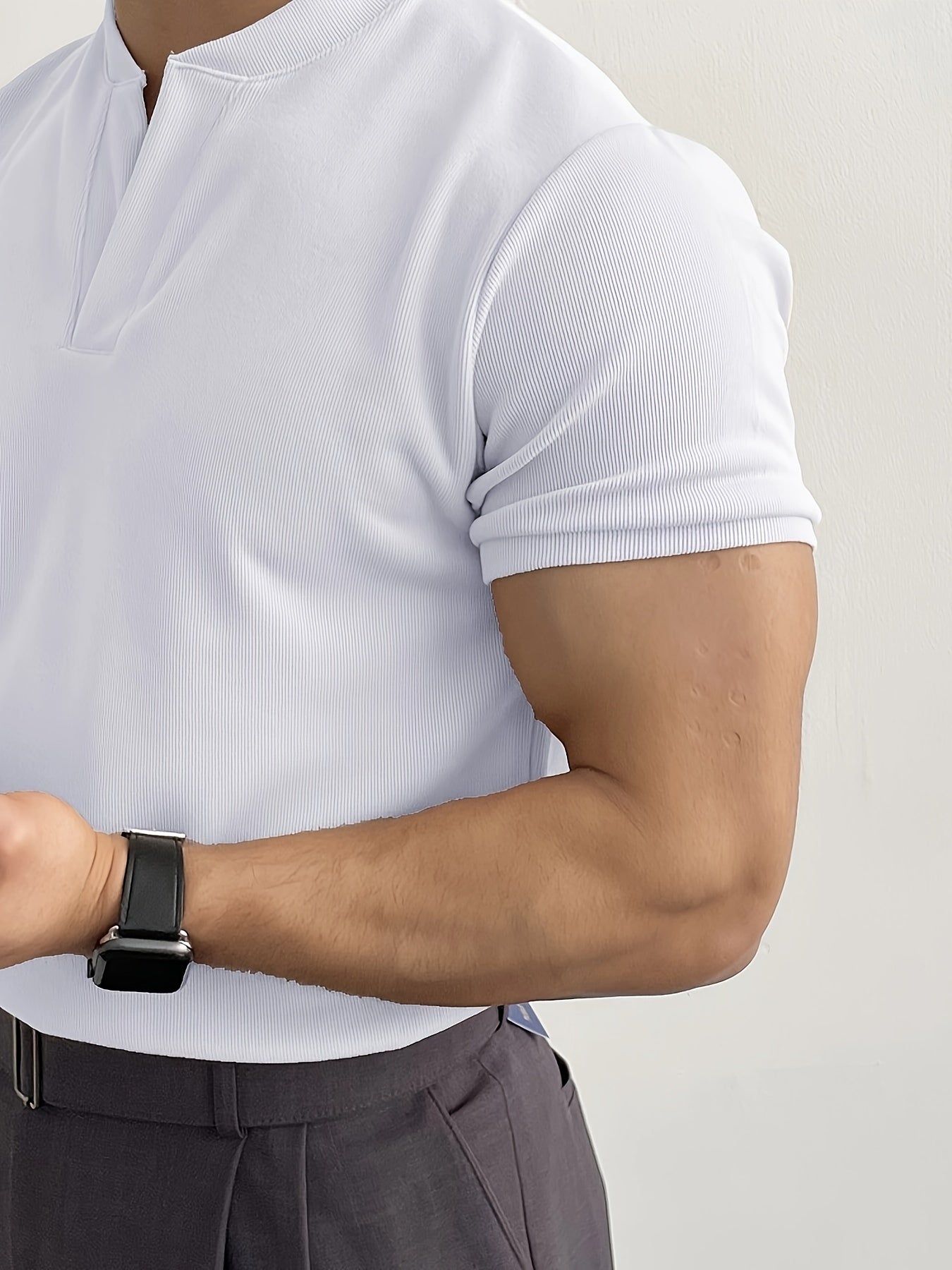 Men's Athletic V-Neck T-Shirt Breathable Slim Fit Polyester for Running Training