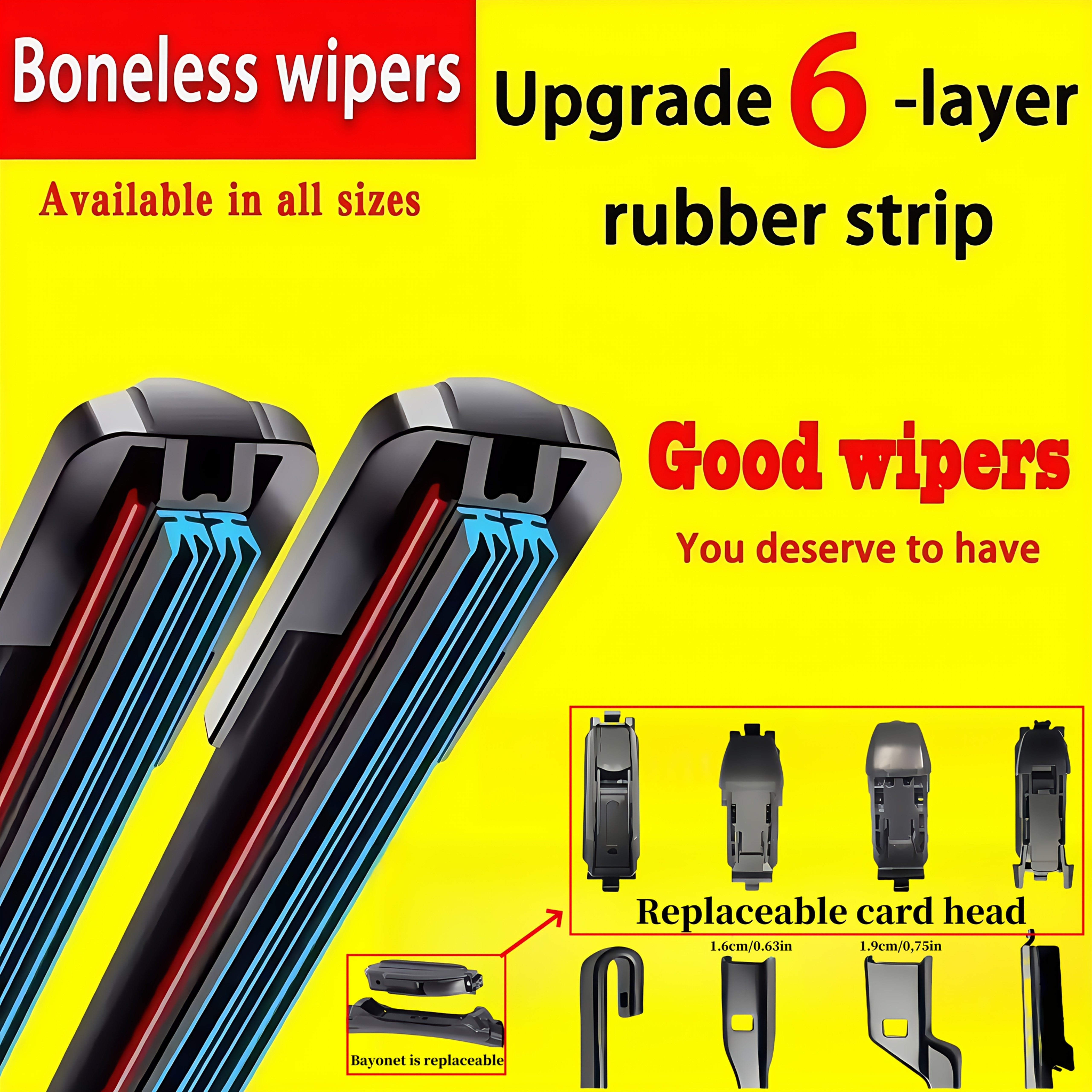 Car Windshield Wiper Blade Set with Adapters 35-71cm Durable Rubber Quiet