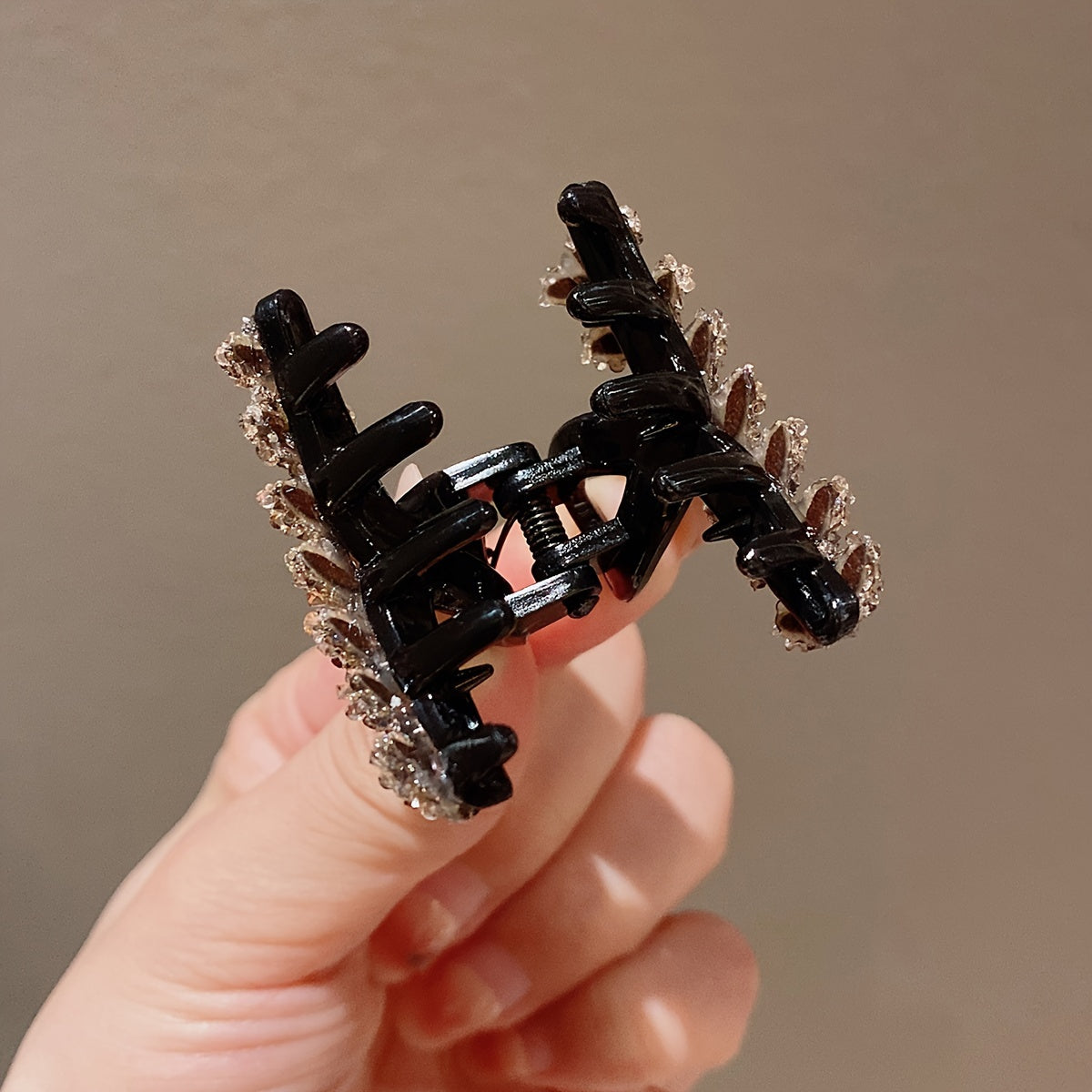 Set of 4 Rhinestone Hair Claw Clips Vintage Elegant Small Wheat Sheer Design Black Brown Clear