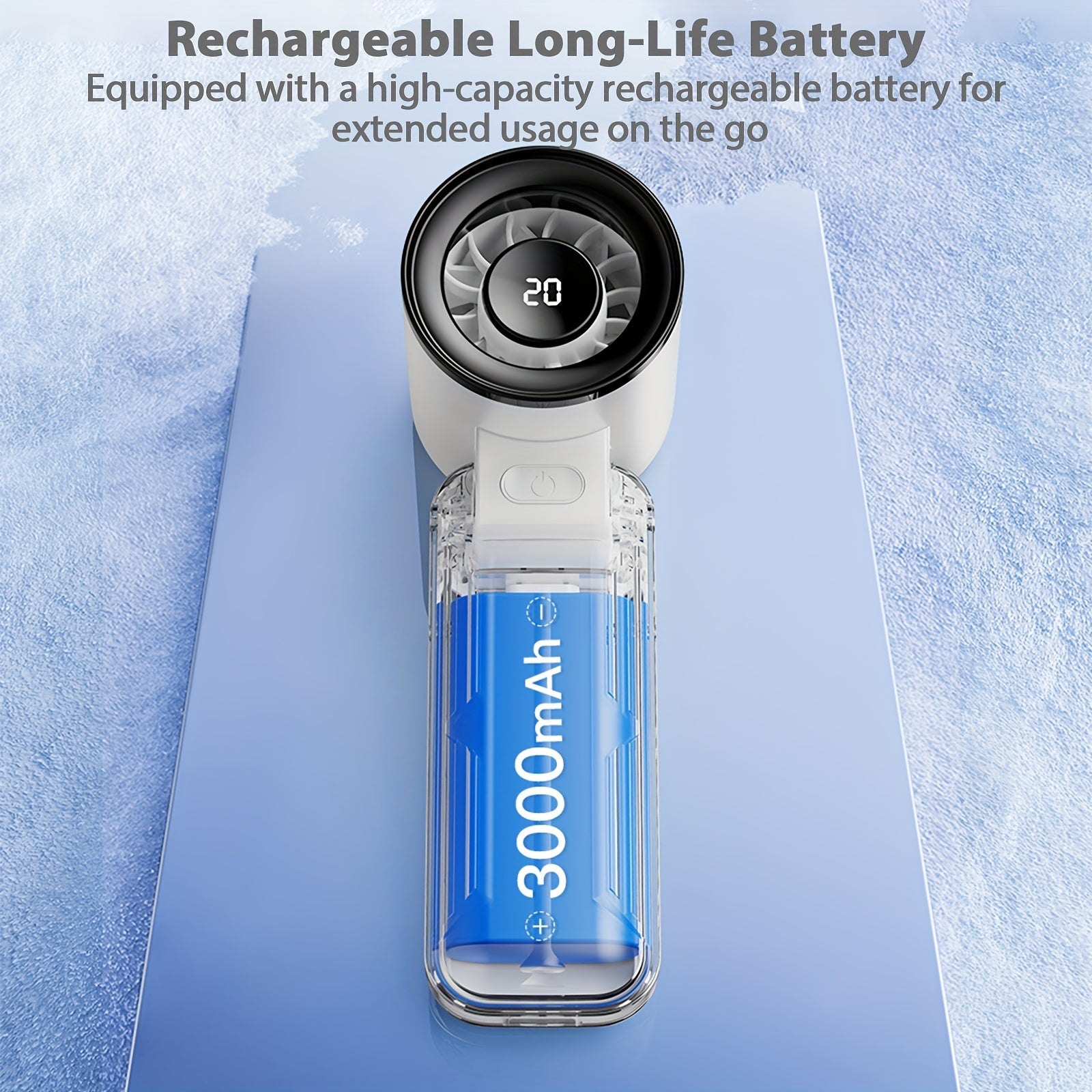 Portable Handheld Turbo Fan with Rechargeable Battery, Foldable, Neck Strap