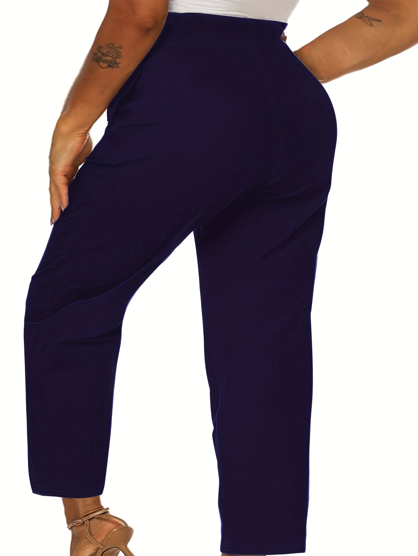 Plus Size Straight Leg Pants Solid Color Stretch Fabric Women