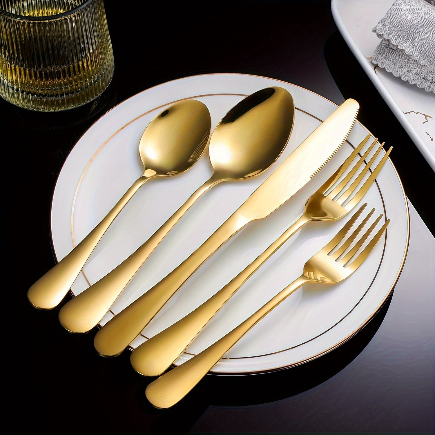 Set of 40/60 Stainless Steel Cutlery Gold Finish Mirror Polished Dishwasher Safe for Special Occasions