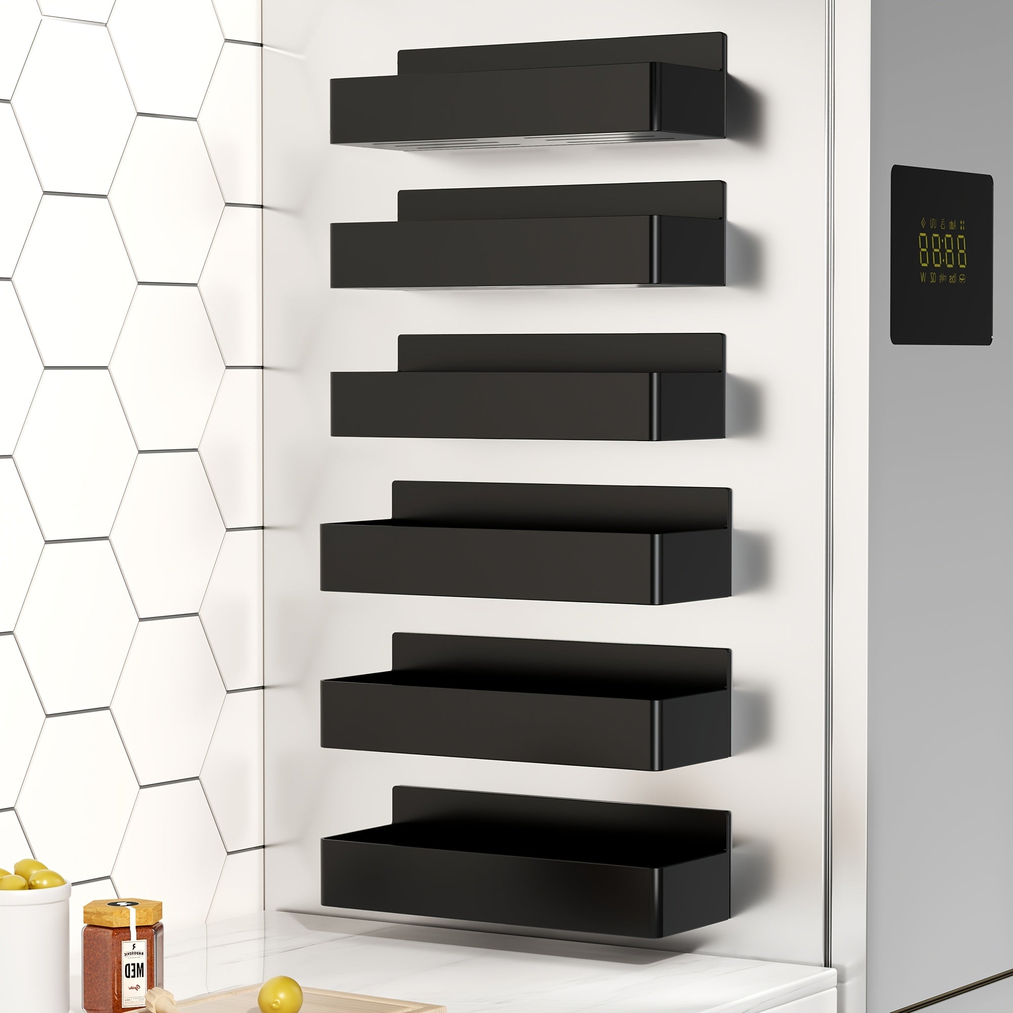 6pcs Magnetic Spice Rack Set Plastic Wall-Mounted Organizer for Refrigerator Oven