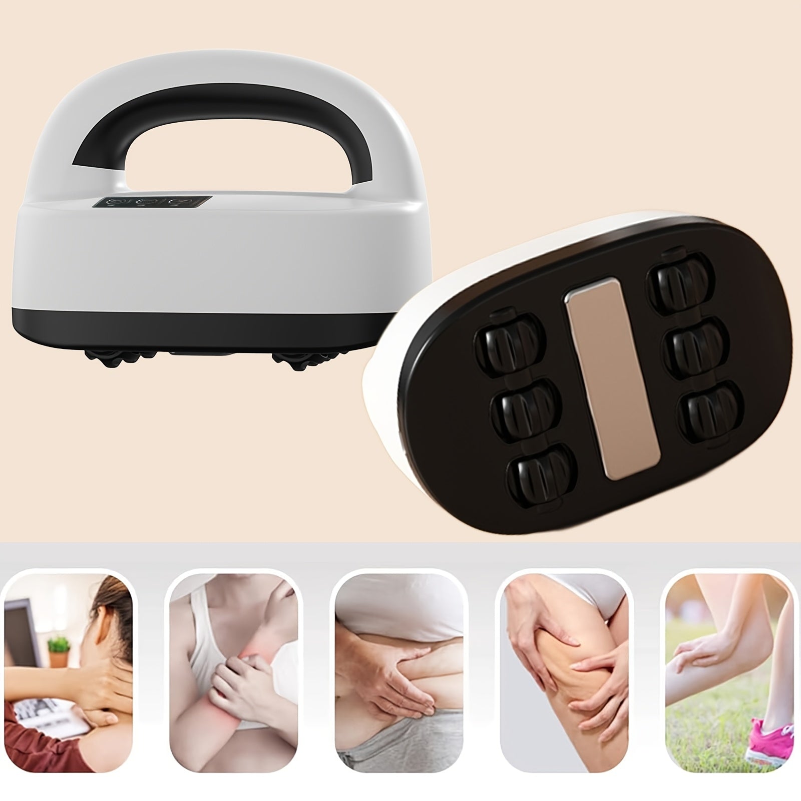 Quyoshda zaryadlanadigan to'liq tanali massajer, jim ABS material, ko'p burchakli qorin roliki, USB zaryadlash va uyda foydalanish uchun.