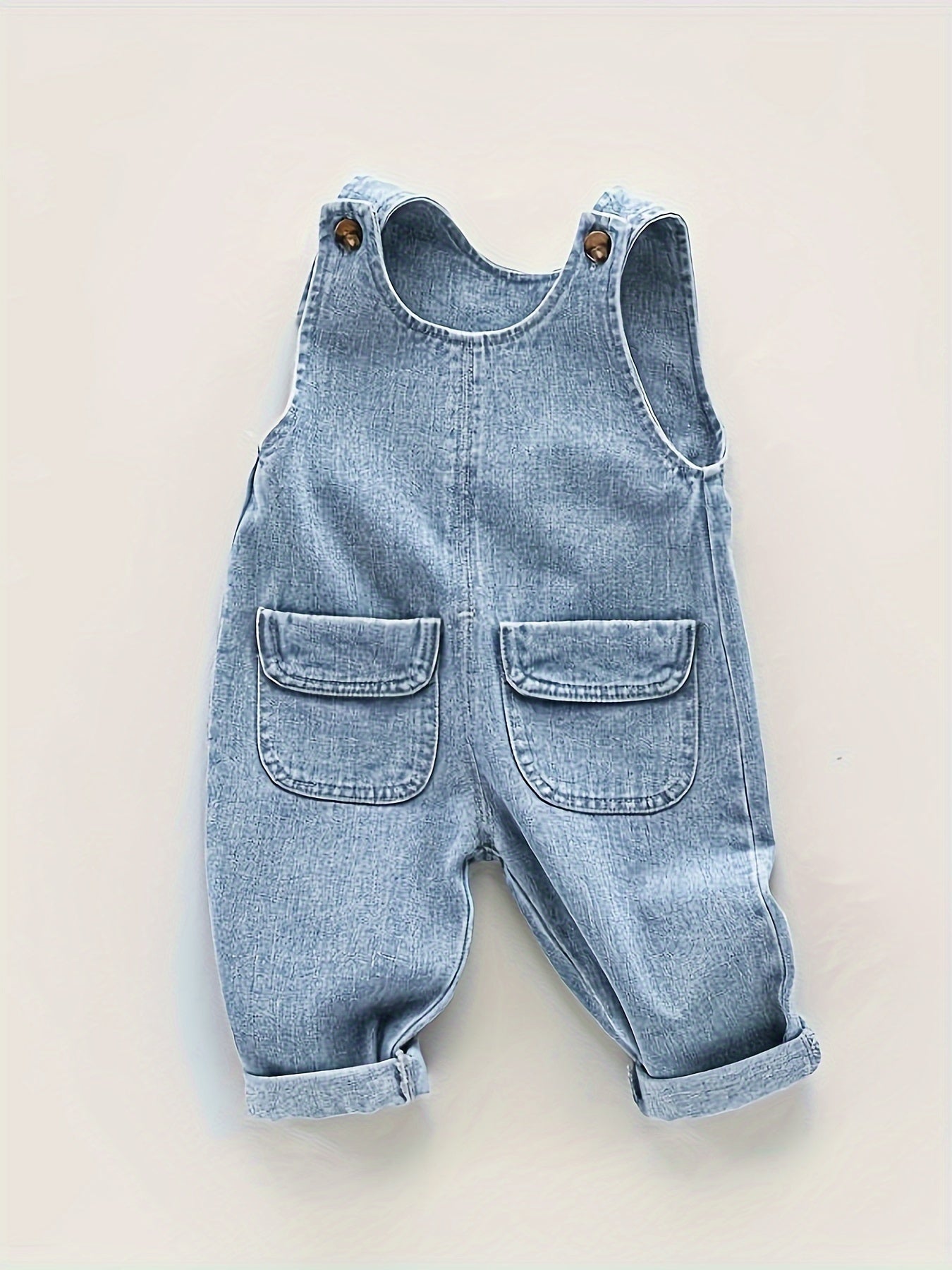 Toddler Boys Light Blue Denim Overalls with Adjustable Straps Pockets Non-Stretch Fabric