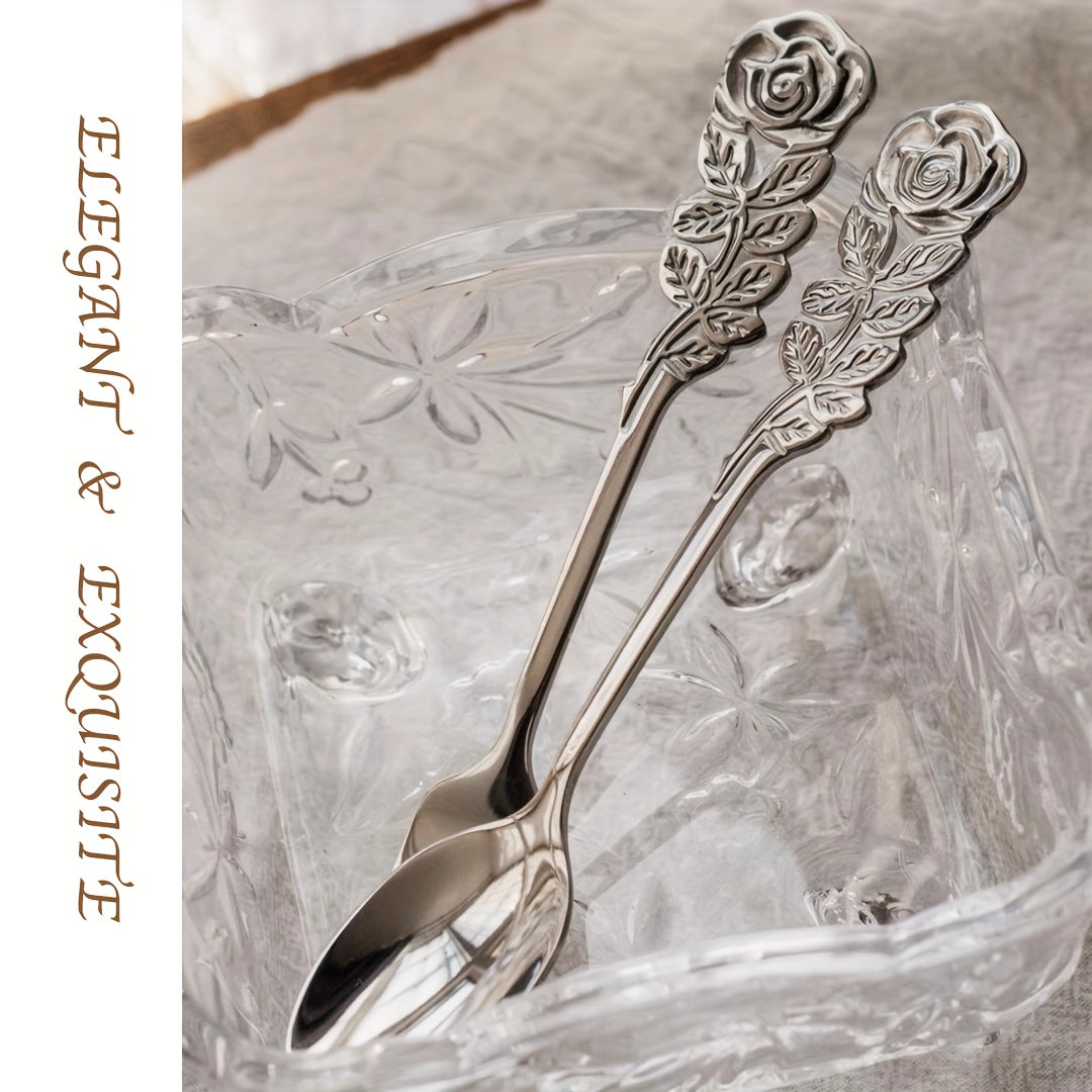 Set of 6 Rose-Shaped Stainless Steel Coffee Spoons for Kitchen and Dessert