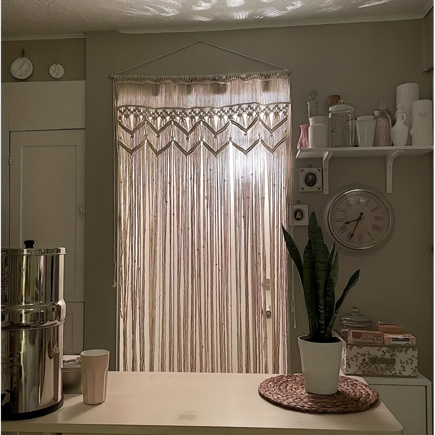 Bohemian Macrame Curtain for Bedroom Living Room Wall Hanging Beaded Doorway Decor